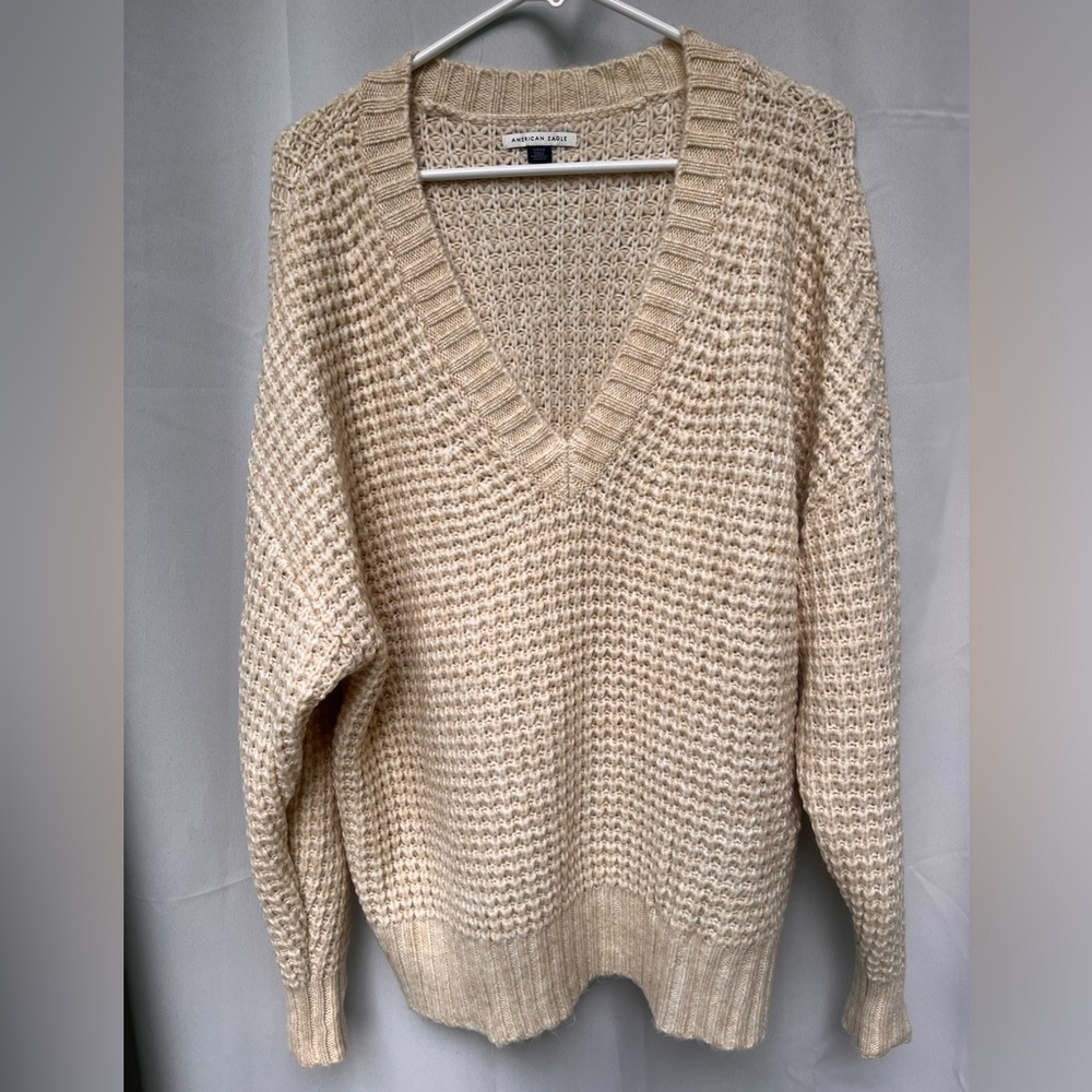 AE Whoa So Cozy Waffle V-Neck Sweater